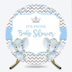 Lofaris Blue Twins Baby Shower Round Backdrop Cute Elephant Chevron Party Decoration It Is Background