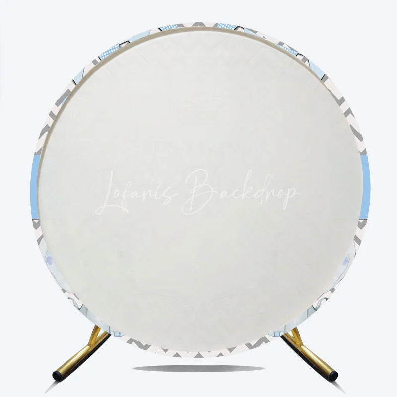 Lofaris Blue Twins Baby Shower Round Backdrop Cute Elephant Chevron Party Decoration It Is Background