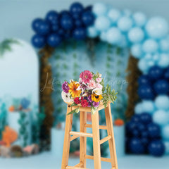 Lofaris Blue Under The Sea Arch Balloons Cake Smash Backdrop