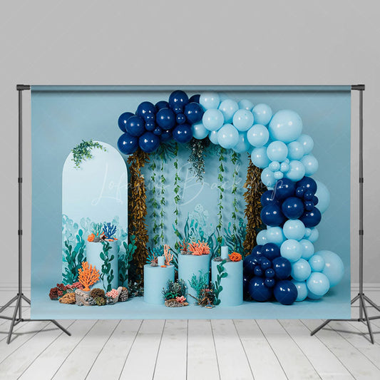 Lofaris Blue Under The Sea Arch Balloons Cake Smash Backdrop