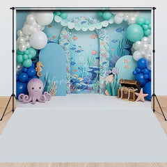Lofaris Blue Under the Sea Ocean Combo Set Backdrop with Cute Octopus Seahorse and Treasure Chest for Kids Birthday Party