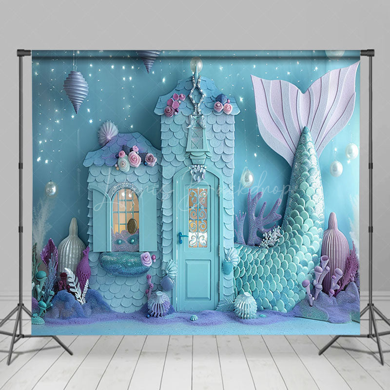 Lofaris Blue Undersea Mermaid Cake Smash Room Set Backdrop