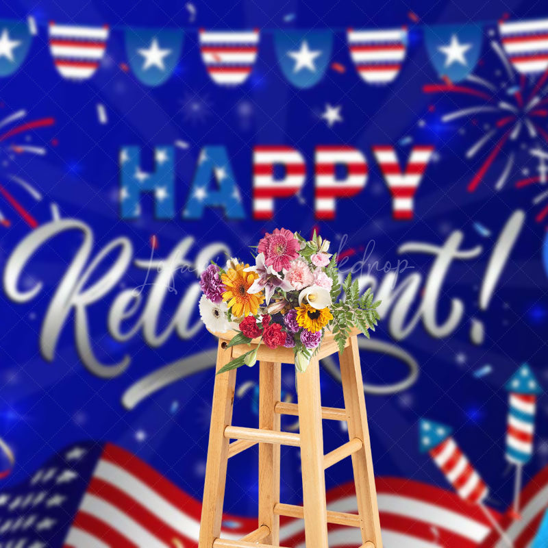 Lofaris Blue Usa Flag Balloons Happy Retirement Backdrop