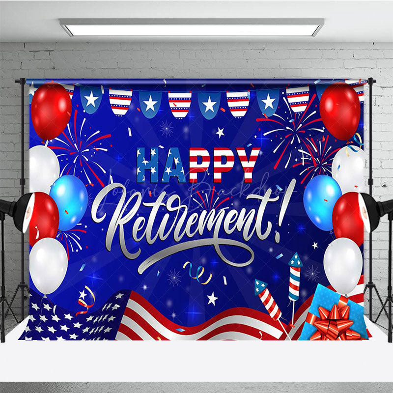 Lofaris Blue Usa Flag Balloons Happy Retirement Backdrop