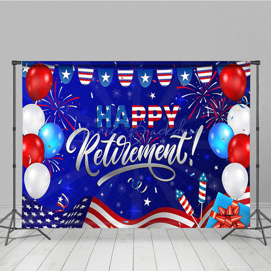 Lofaris Blue Usa Flag Balloons Happy Retirement Backdrop