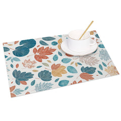 Lofaris Blue Vibe Elegant Leaves Fine Art Set of 4 Placemats