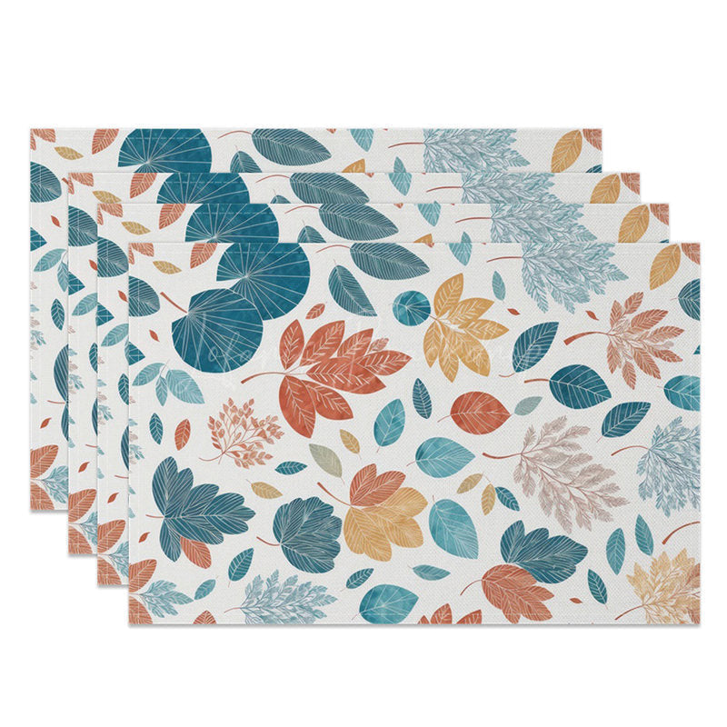 Lofaris Blue Vibe Elegant Leaves Fine Art Set of 4 Placemats