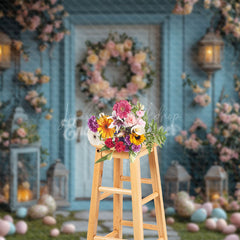 Lofaris Blue Vine Flowers Eggs Door Easter Photo Backdrop