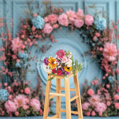 Lofaris Blue Vintage Wall Arch Floral Wedding Photo Backdrop
