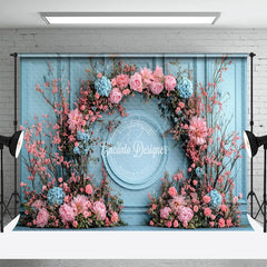 Lofaris Blue Vintage Wall Arch Floral Wedding Photo Backdrop