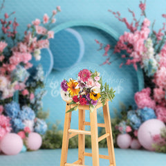 Lofaris Blue Wall Balloons Floral Wedding Photo Backdrop