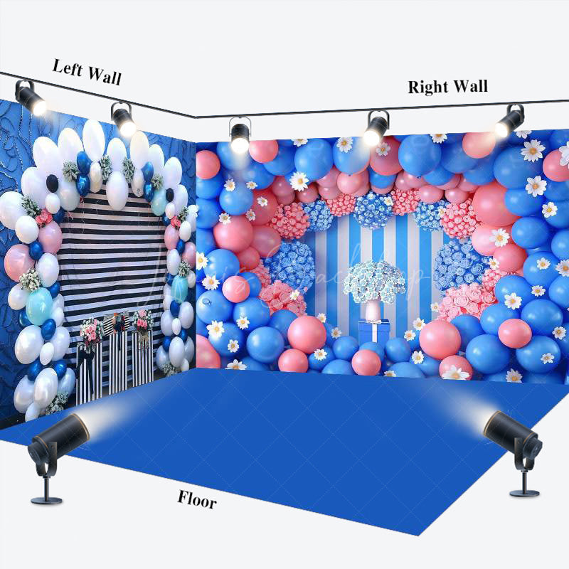 Lofaris Blue Wall Balloons Valentines Day Room Set Backdrop