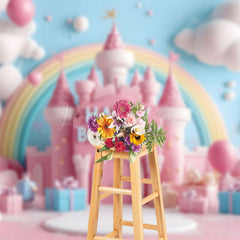 Lofaris Blue Wall Cloud Castle Rainbow Cake Smash Backdrop