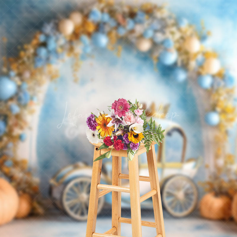 Lofaris Blue Wall Floral Carriage Pumpkin Cake Smash Backdrop
