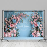 Lofaris Blue Wall Pink Floral Romantic Wedding Backdrop