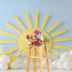 Lofaris Blue Wall Sun Balloons Cake Smash Photo Backdrop