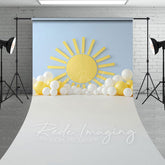 Lofaris Blue Wall Sun Balloons Cake Smash Sweep Backdrop