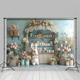 Lofaris Blue Wall Wood Egg Shelf Floral Bunny Easter Backdrop