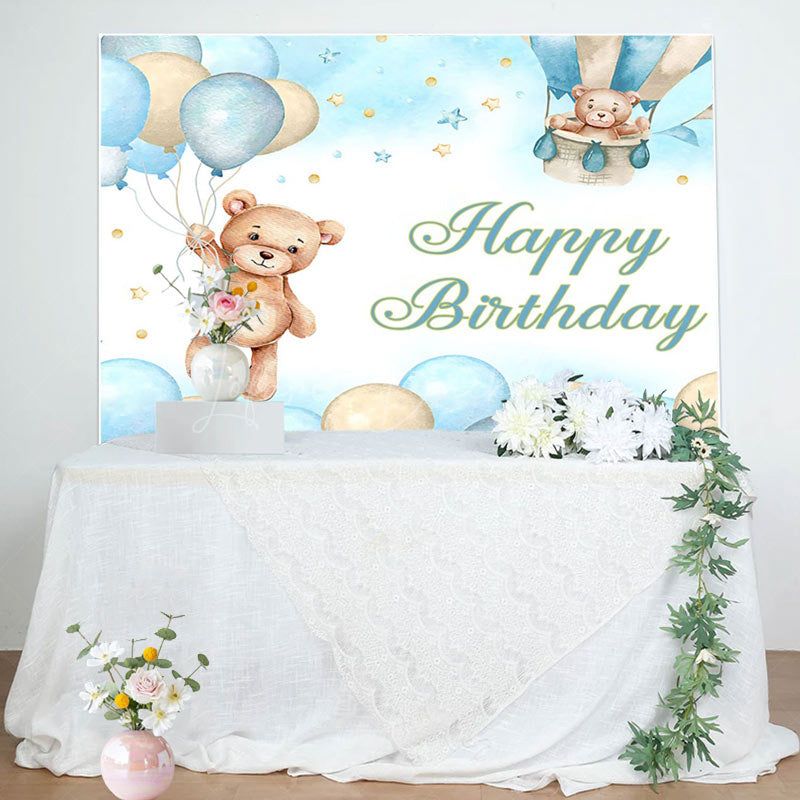 Lofaris Blue Watercolor Bear Balloons Kids Birthday Backdrop