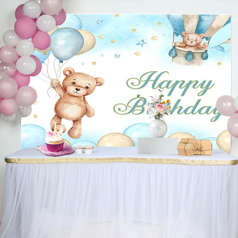 Lofaris Blue Watercolor Bear Balloons Kids Birthday Backdrop