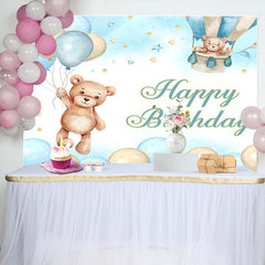 Lofaris Blue Watercolor Bear Balloons Kids Birthday Backdrop