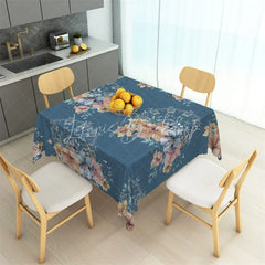 Lofaris Blue Watercolor Floral and Lace Rectangle Tablecloth Elegant Botanical Table Cover for Anniversary Party