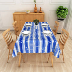 Lofaris Blue Watercolor Striped Rectangle Tablecloth Modern Abstract Design for Dining and Parties