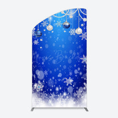 Lofaris Blue White Bokeh Snowy Bells Christmas Arch Backdrop