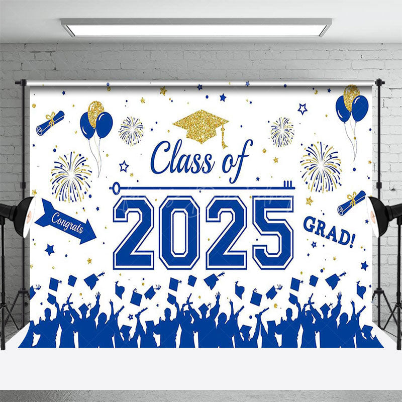 Lofaris Blue White Class of 2025 Congrats Graduation Backdrop