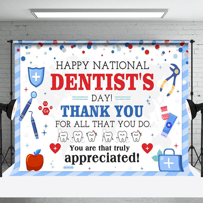 Lofaris Blue White Dots Happy National Dentists Day Backdrop