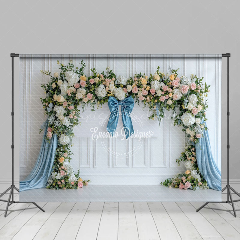 Lofaris Blue White Elegant Ribbon Spring Photography Backdrop