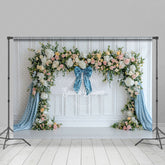 Lofaris Blue White Elegant Ribbon Spring Photography Backdrop