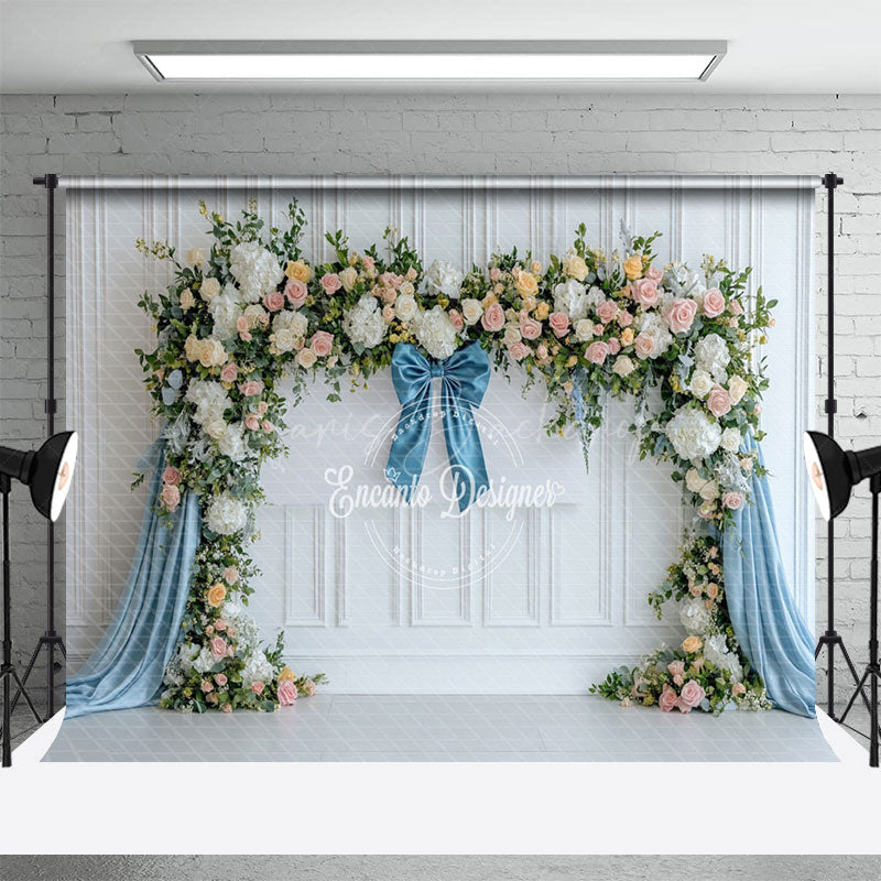 Lofaris Blue White Elegant Ribbon Spring Photography Backdrop