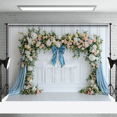 Lofaris Blue White Elegant Ribbon Spring Photography Backdrop