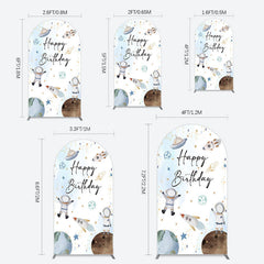 Lofaris Blue White Galaxy Astronaut Birthday Arch Backdrop