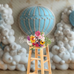 Lofaris Blue White Hot Air Balloon Birthday Photo Backdrop
