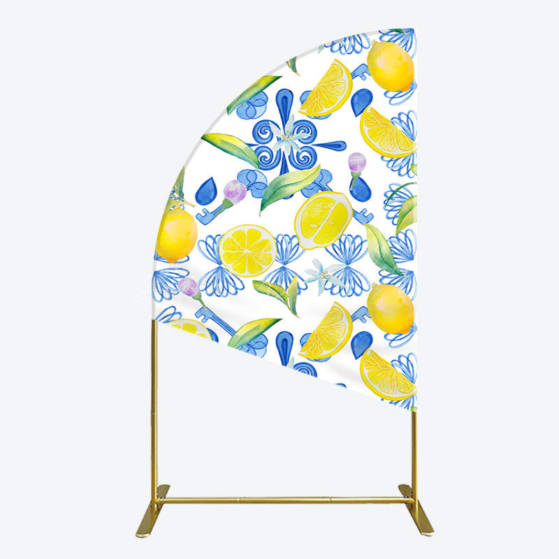 Lofaris Blue White Mediterranean Lemon Birthday Half Moon Arch Backdrop