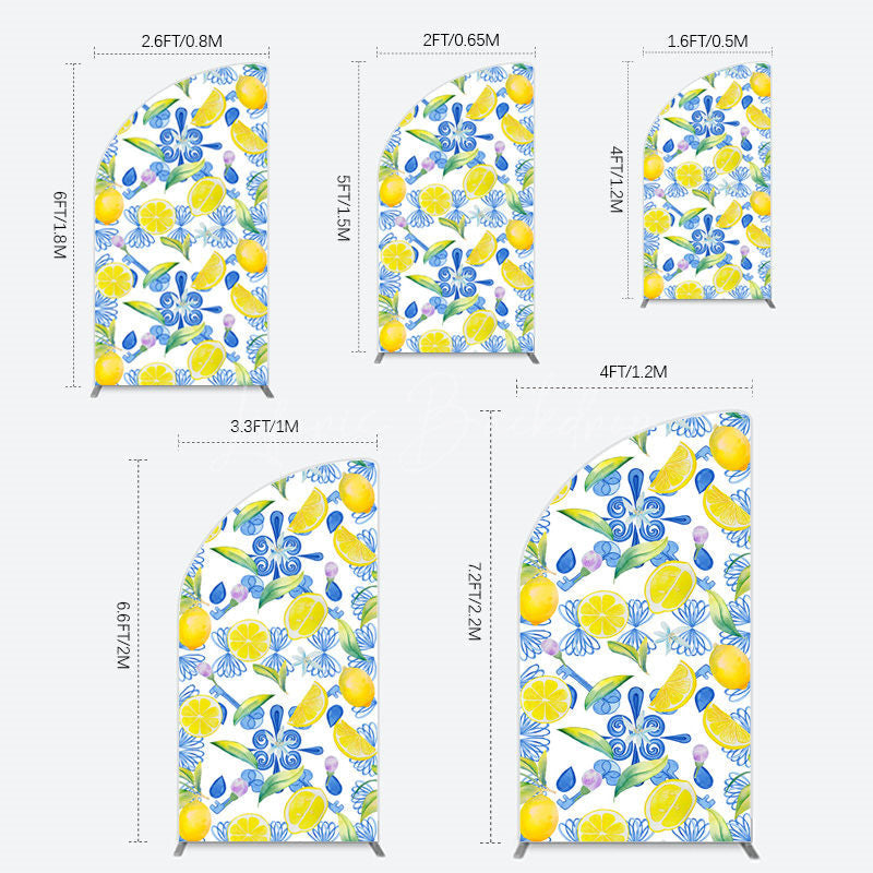 Lofaris Blue White Mediterranean Lemon Birthday Half Moon Arch Backdrop
