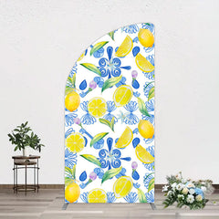 Lofaris Blue White Mediterranean Lemon Birthday Half Moon Arch Backdrop