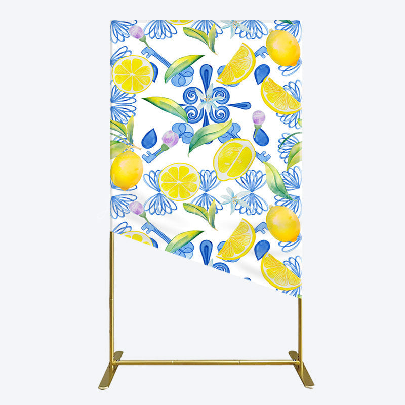 Lofaris Blue White Mediterranean Lemon Birthday Rectangle Backdrop