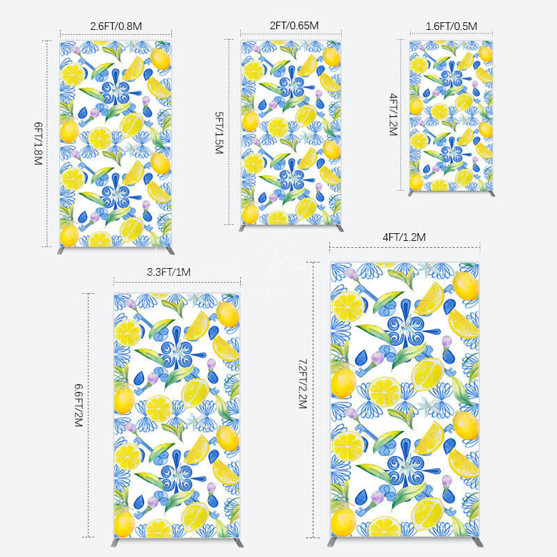 Lofaris Blue White Mediterranean Lemon Birthday Rectangle Backdrop