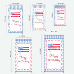 Lofaris Blue White Plaid Bow Happy 1st Birthday Rectangle Backdrop
