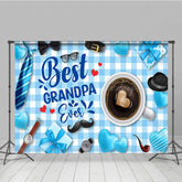 Lofaris Blue White Plaid Coffee Best Grandpa Ever Backdrop