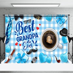Lofaris Blue White Plaid Coffee Best Grandpa Ever Backdrop