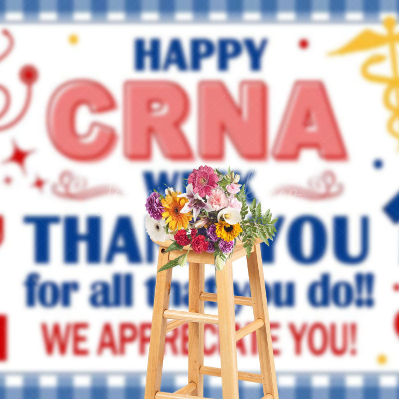 Lofaris Blue White Plaid Happy Crna Week Thank You Backdrop