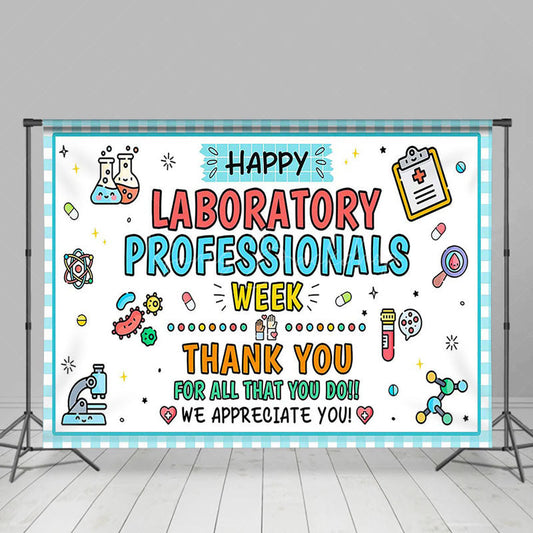 Lofaris Blue White Plaid Happy Laboratory Week Backdrop