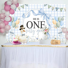 Lofaris Blue White Plaid One Silly Goose Birthday Backdrop