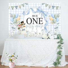 Lofaris Blue White Plaid One Silly Goose Birthday Backdrop