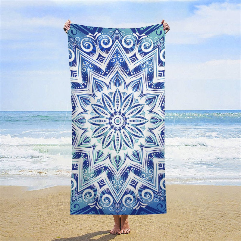 Lofaris Blue White Porcelain Floral Custom Name Beach Towel