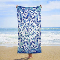 Lofaris Blue White Porcelain Floral Custom Name Beach Towel